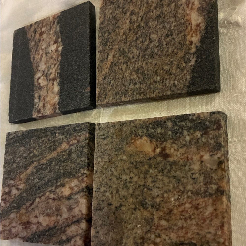 Set of Four Granite Coasters Grey Maive And Brown Tones With Felt Backings